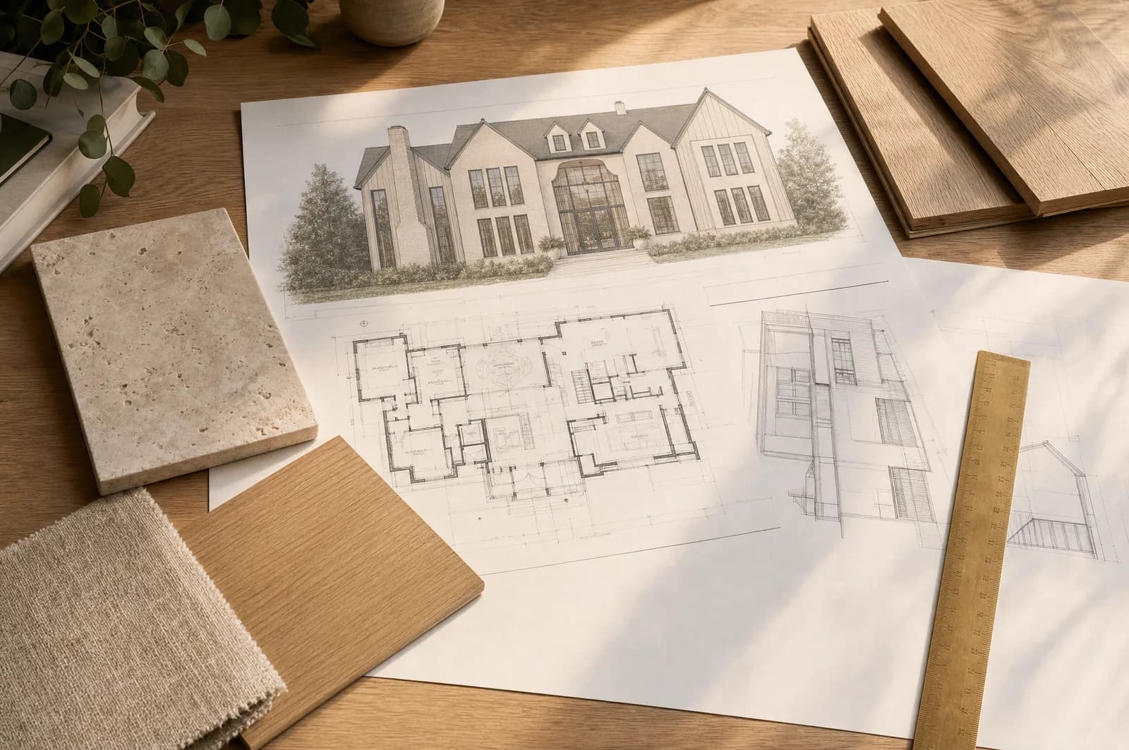 Architectural plans and material selections for a Native-designed custom home